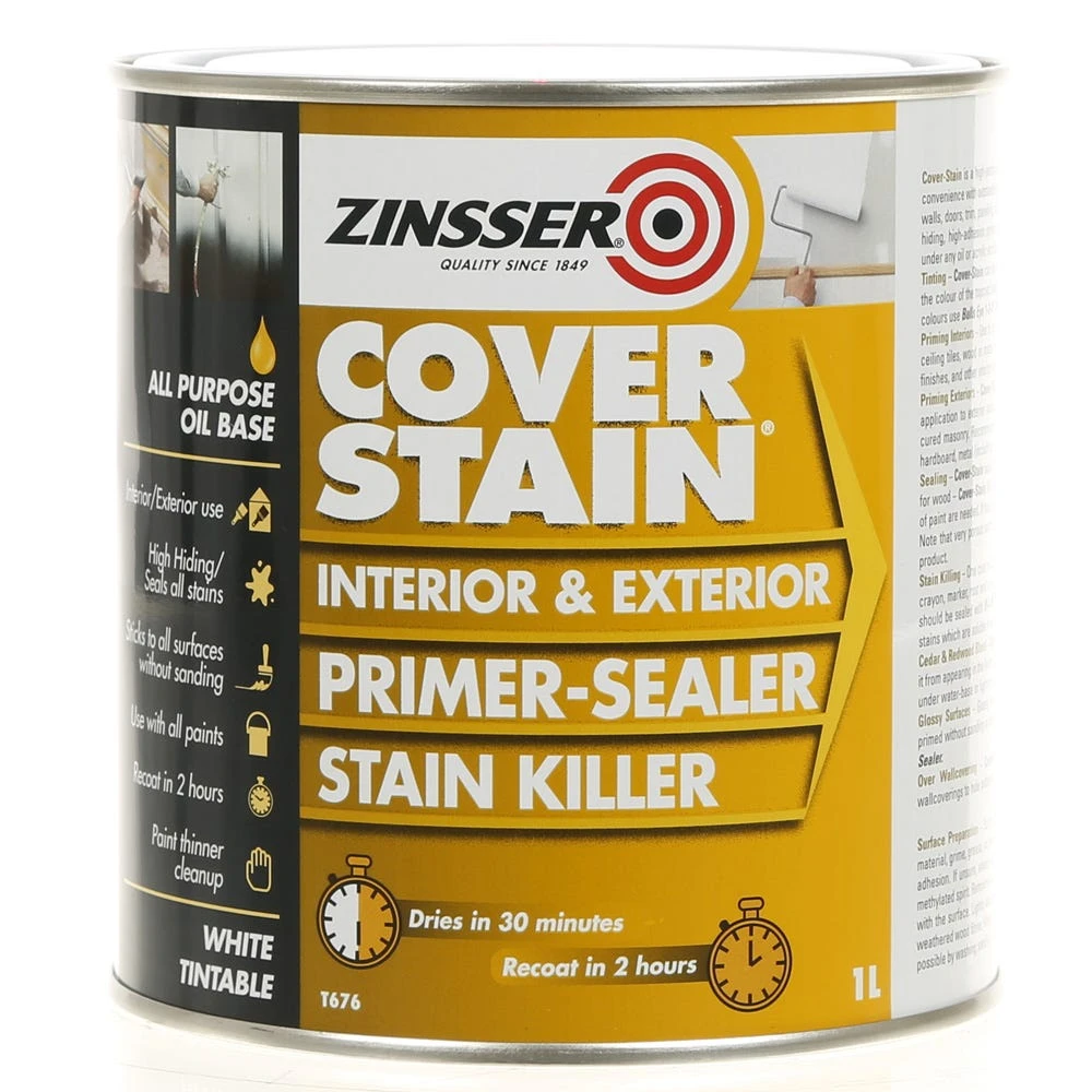 Zinsser Cover-Stain Interior & Exterior Sealer & Stain Killer White 1 Zinsser Cover-Stain Interior & Exterior Sealer & Stain Killer White