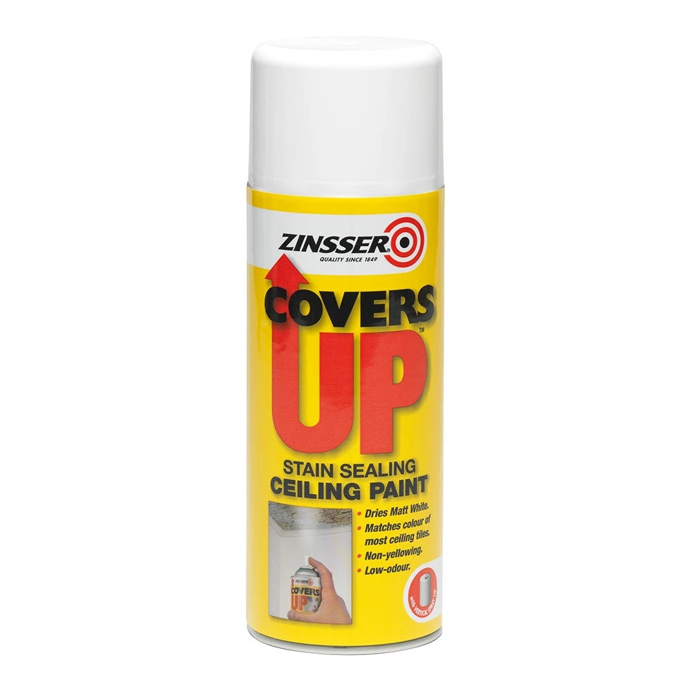 Zinsser Covers Up Stain Sealing Ceiling Spray White 400ml 1 Zinsser Covers Up Stain Sealing Ceiling Spray White 400ml