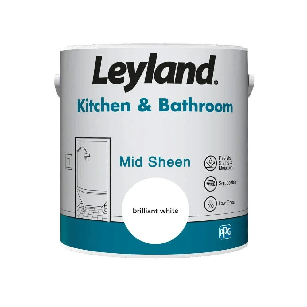 Leyland Kitchen & Bathroom Paint Brilliant White 2.5L 1 Leyland Kitchen & Bathroom Paint Brilliant White 2.5L