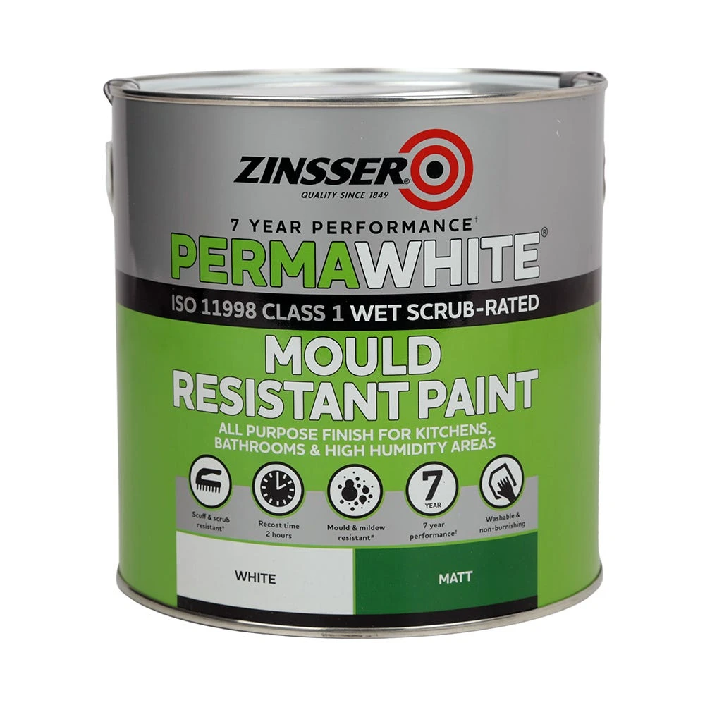 Zinsser Perma-White Interior Mould And Mildew Proof Paint Matt White 1 Zinsser Perma-White Interior Mould And Mildew Proof Paint Matt White
