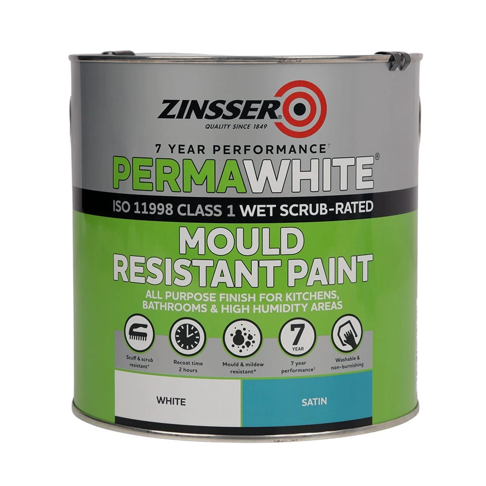 Zinsser Perma-White Interior Mould And Mildew Proof Paint Satin White 1 Zinsser Perma-White Interior Mould And Mildew Proof Paint Satin White