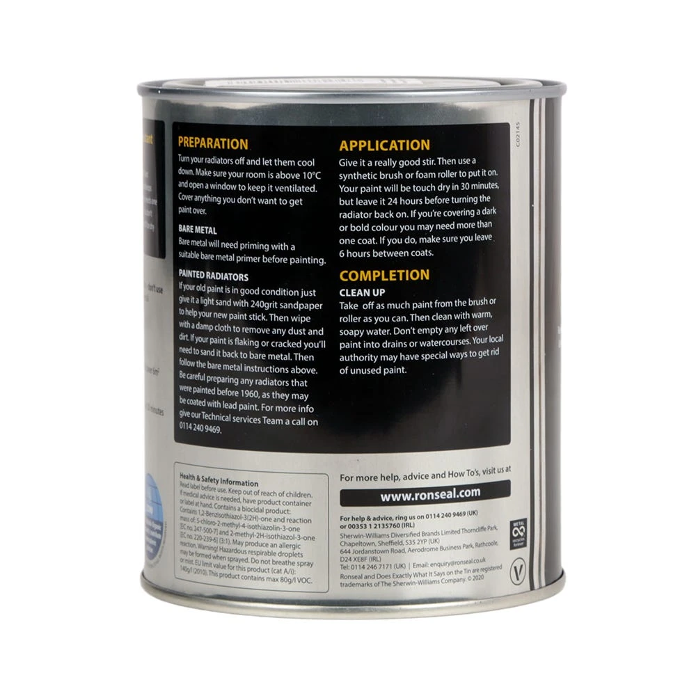 Ronseal Stays White Radiator Paint White Gloss 750ml 2 Ronseal Stays White Radiator Paint White Gloss 750ml - Image 2