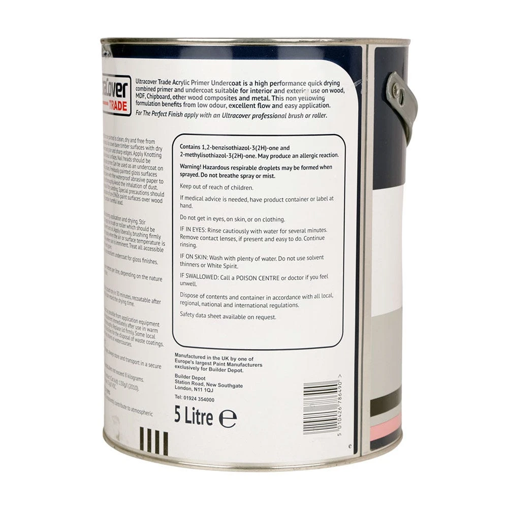 UltraCover Trade Acrylic Primer Undercoat Brilliant White 5L 3 UltraCover Trade Acrylic Primer Undercoat Brilliant White 5L - Image 3