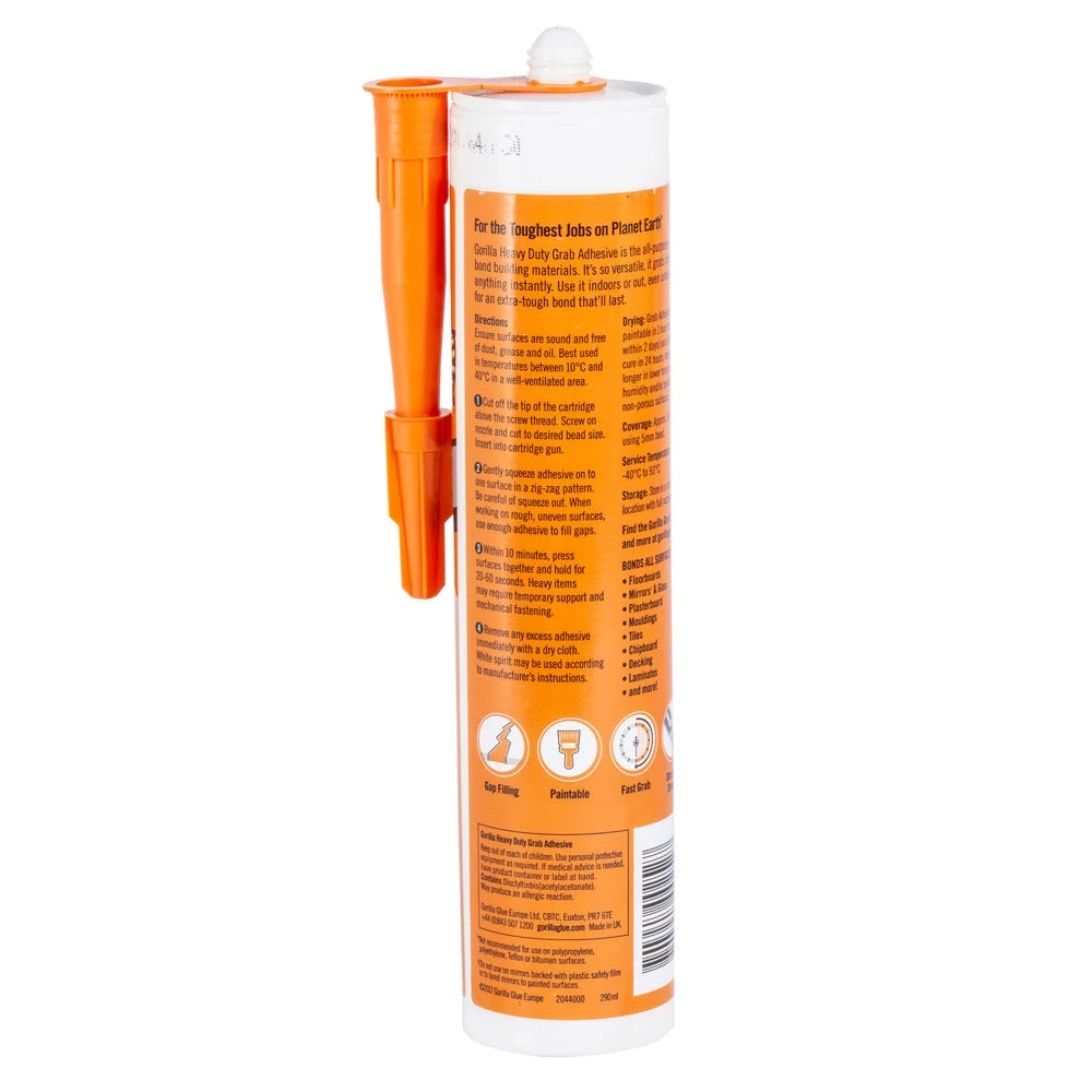 Gorilla Heavy Duty Grab Adhesive White 290ml 2 Gorilla Heavy Duty Grab Adhesive White 290ml - Image 2