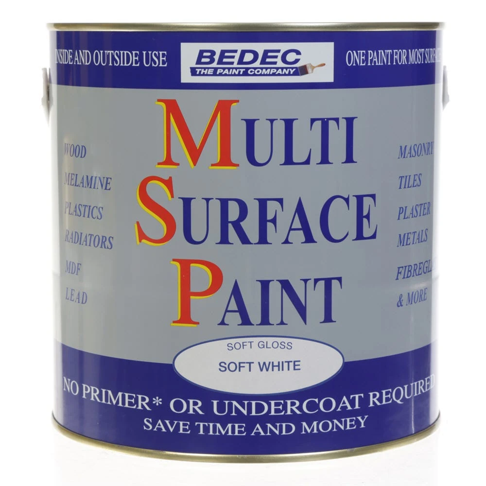 Bedec Multi Surface Paint Soft Gloss White 2.5L 1 Bedec Multi Surface Paint Soft Gloss White 2.5L