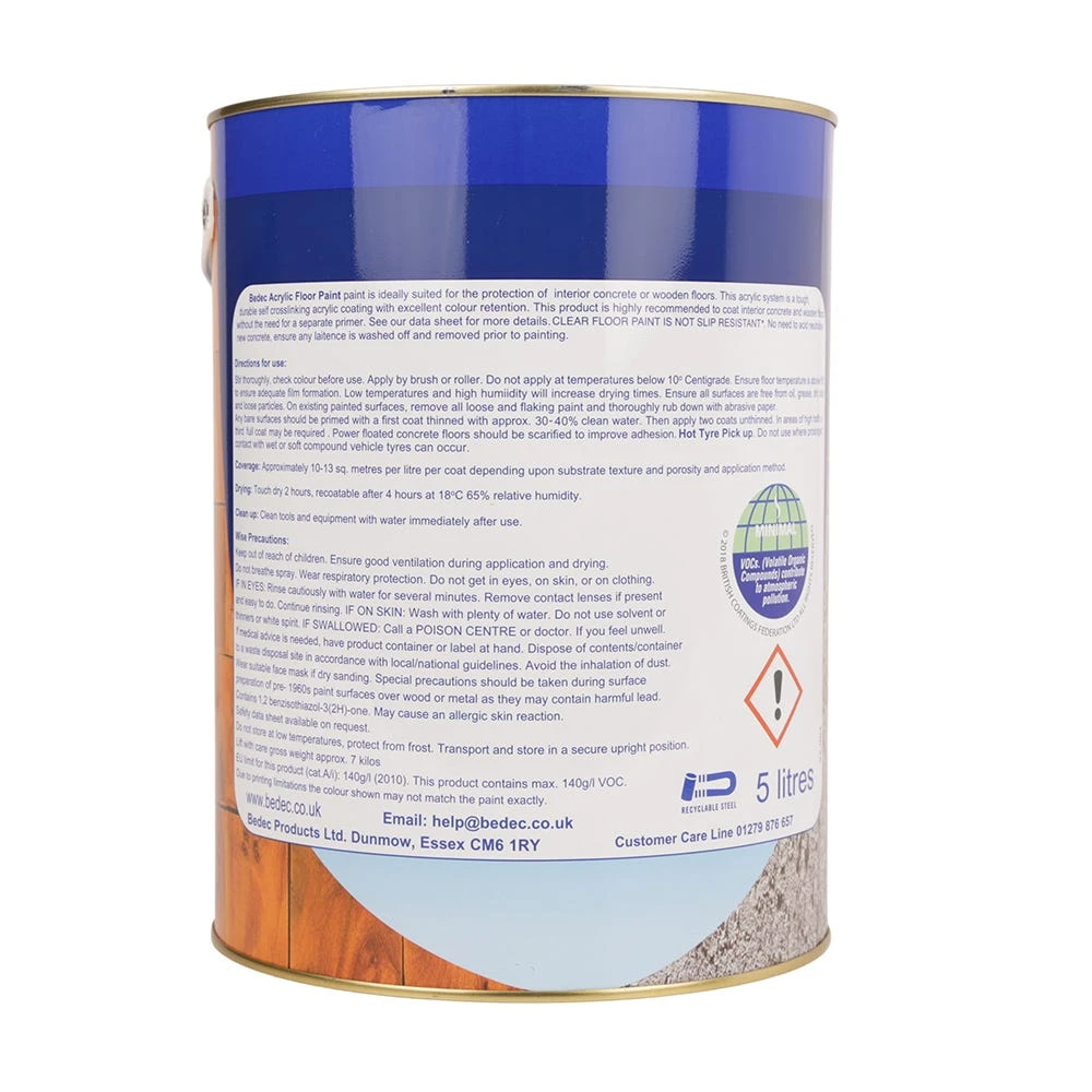 Bedec Acrylic Floor Paint Light Grey 5L 2 Bedec Acrylic Floor Paint Light Grey 5L - Image 2