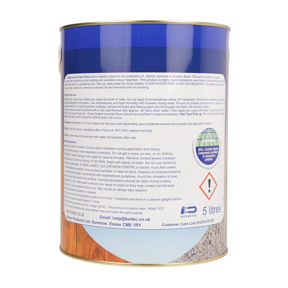 Bedec Acrylic Floor Paint Battleship Grey 5L 2 Bedec Acrylic Floor Paint Battleship Grey 5L - Image 2