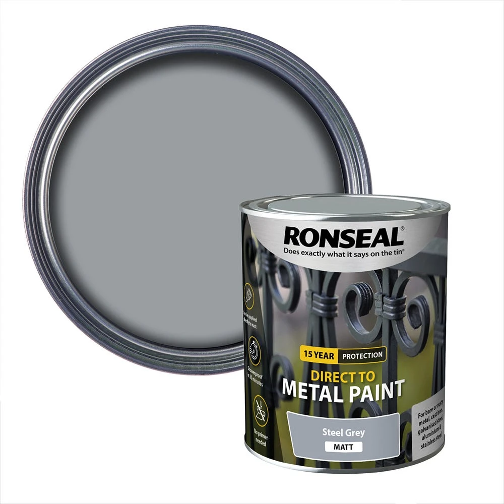 Ronseal Direct To Metal Paint Steel Grey Matt 750ml 2 Ronseal Direct To Metal Paint Steel Grey Matt 750ml - Image 2