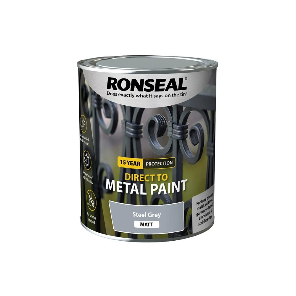 Ronseal Direct To Metal Paint Steel Grey Matt 750ml 1 Ronseal Direct To Metal Paint Steel Grey Matt 750ml
