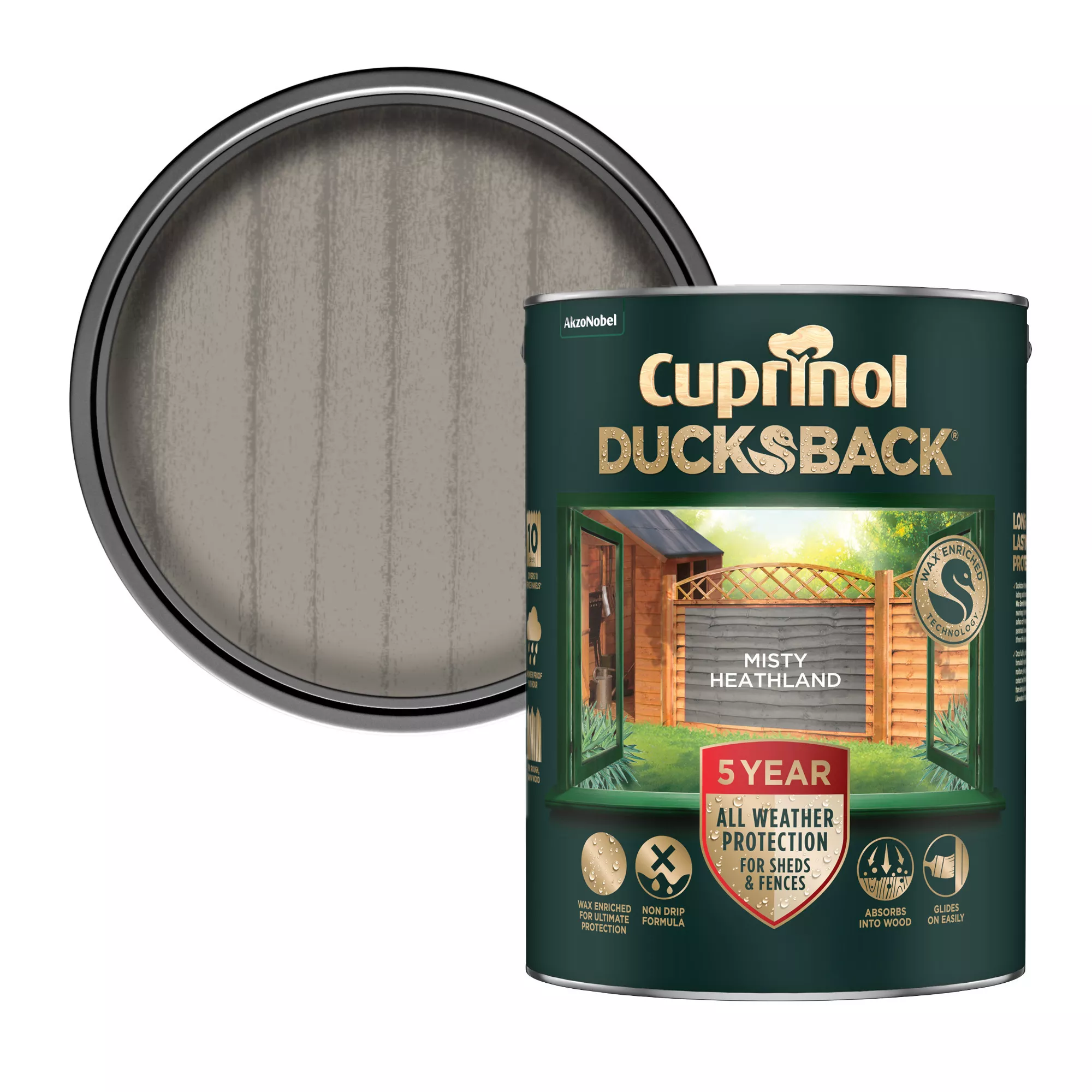 Cuprinol Ducksback Misty Heathland Matt Arbours, Fencing, Gates, Sheds & Summerhouses Treatment, 5L 1 Cuprinol Ducksback Misty Heathland Matt Arbours, Fencing, Gates, Sheds & Summerhouses Treatment, 5L