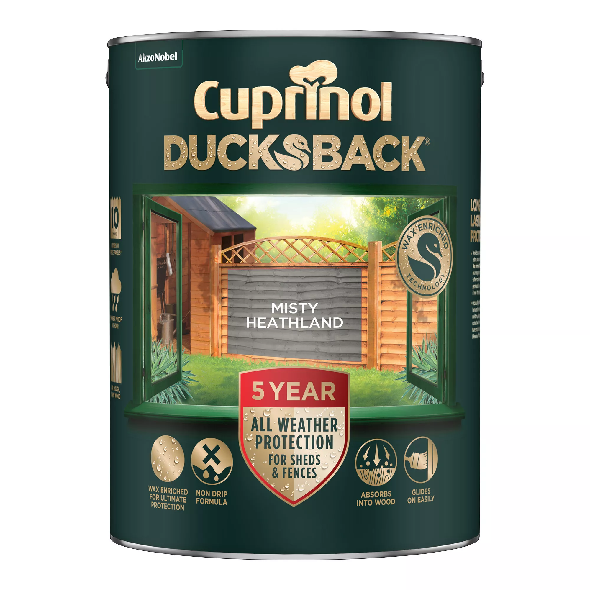 Cuprinol Ducksback Misty Heathland Matt Arbours, Fencing, Gates, Sheds & Summerhouses Treatment, 5L 2 Cuprinol Ducksback Misty Heathland Matt Arbours, Fencing, Gates, Sheds & Summerhouses Treatment, 5L - Image 2