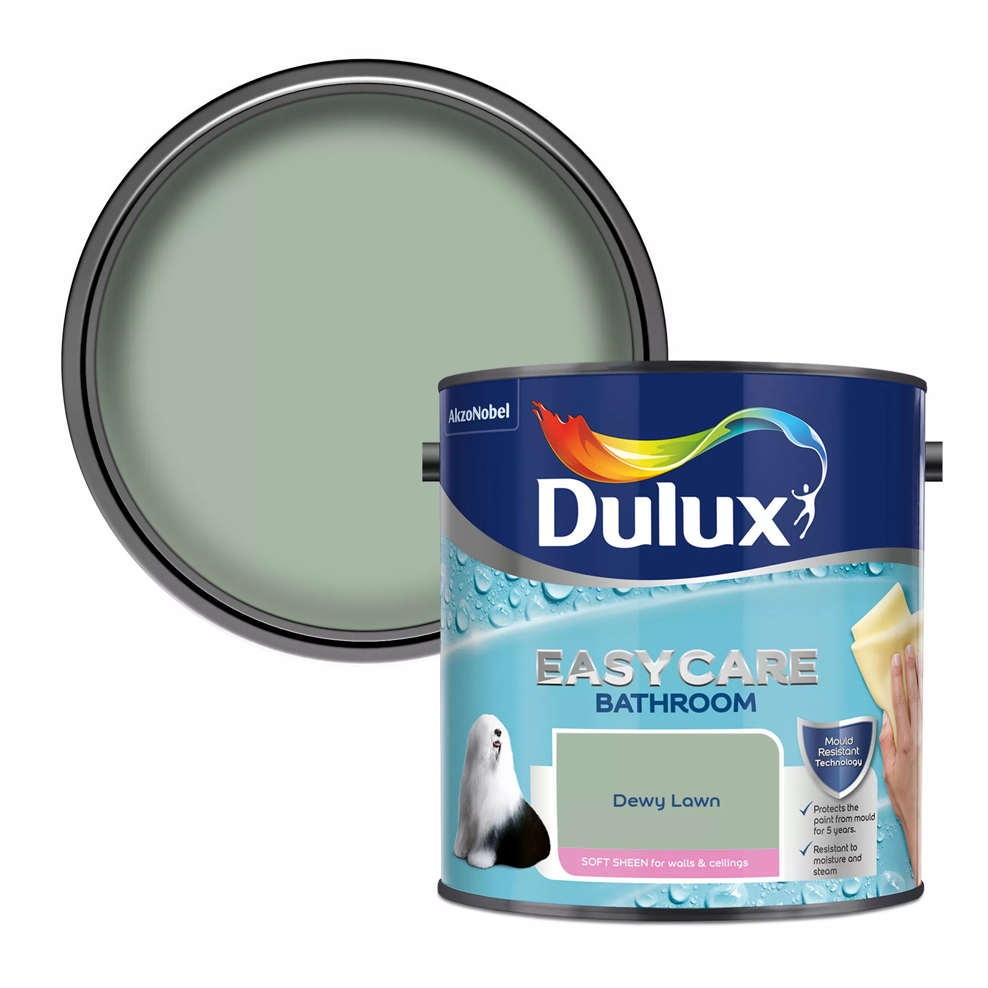 Dulux Easycare Bathroom Dewy Lawn Soft Sheen Wall Paint, 2.5L 1 Dulux Easycare Bathroom Dewy Lawn Soft Sheen Wall Paint, 2.5L