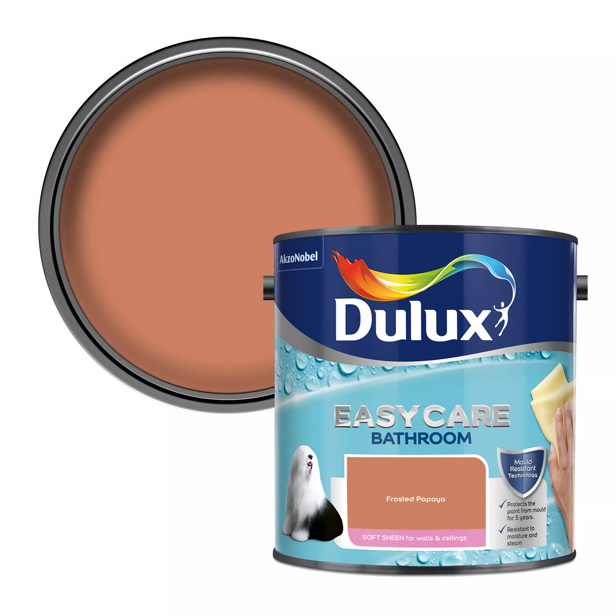 Dulux Easycare Bathroom Frosted Papaya Soft Sheen Wall Paint, 2.5L 1 Dulux Easycare Bathroom Frosted Papaya Soft Sheen Wall Paint, 2.5L