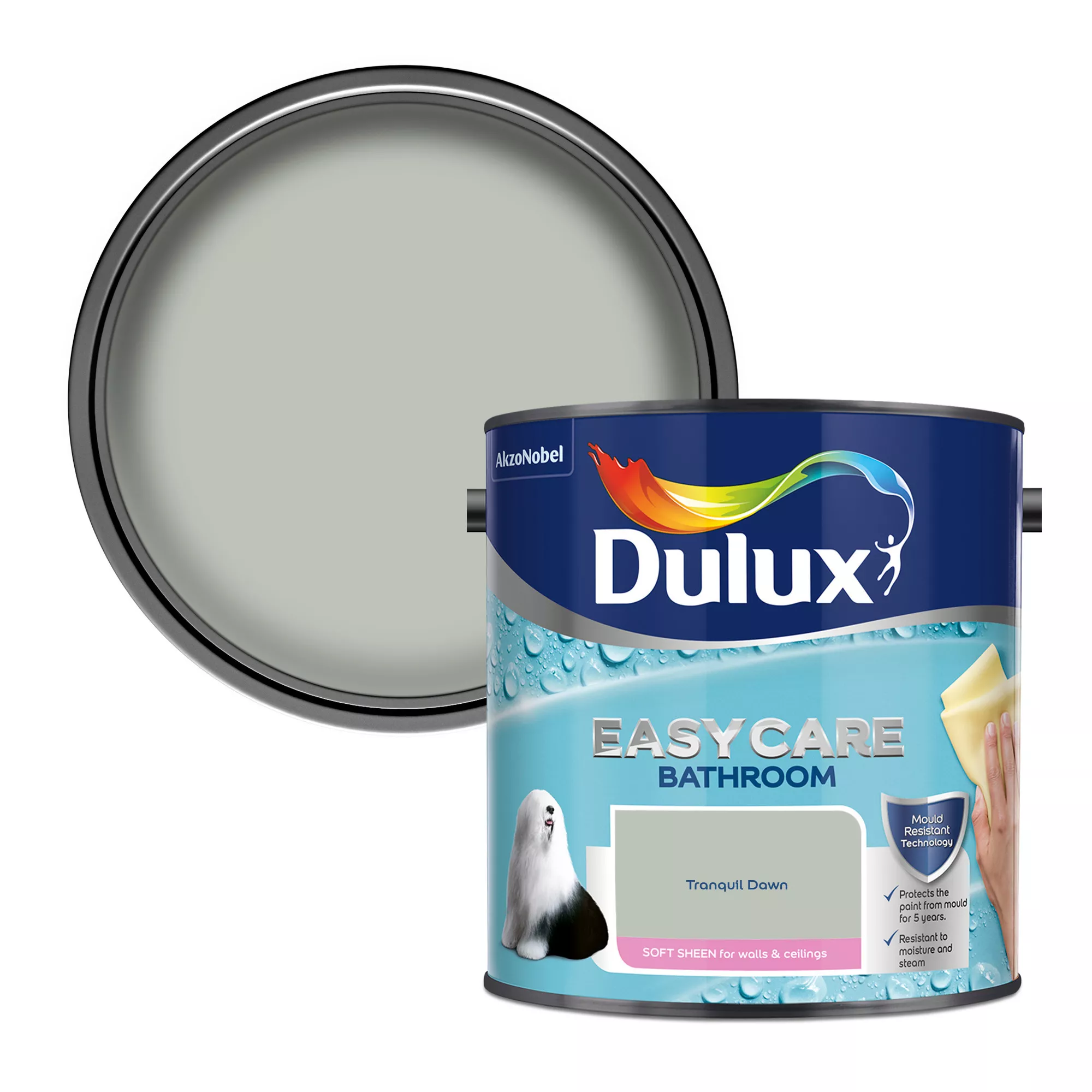 Dulux Easycare Bathroom Tranquil Dawn Soft Sheen Wall Paint, 2.5L 1 Dulux Easycare Bathroom Tranquil Dawn Soft Sheen Wall Paint, 2.5L