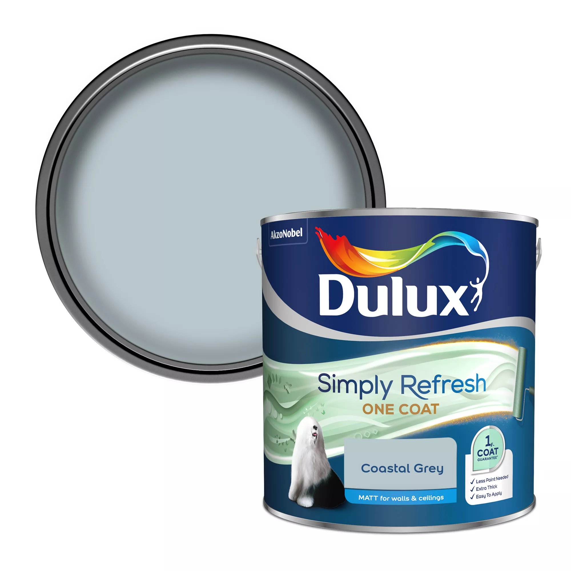 Dulux Simply Refresh One Coat Coastal Grey Matt Wall Paint, 2.5L 1 Dulux Simply Refresh One Coat Coastal Grey Matt Wall Paint, 2.5L