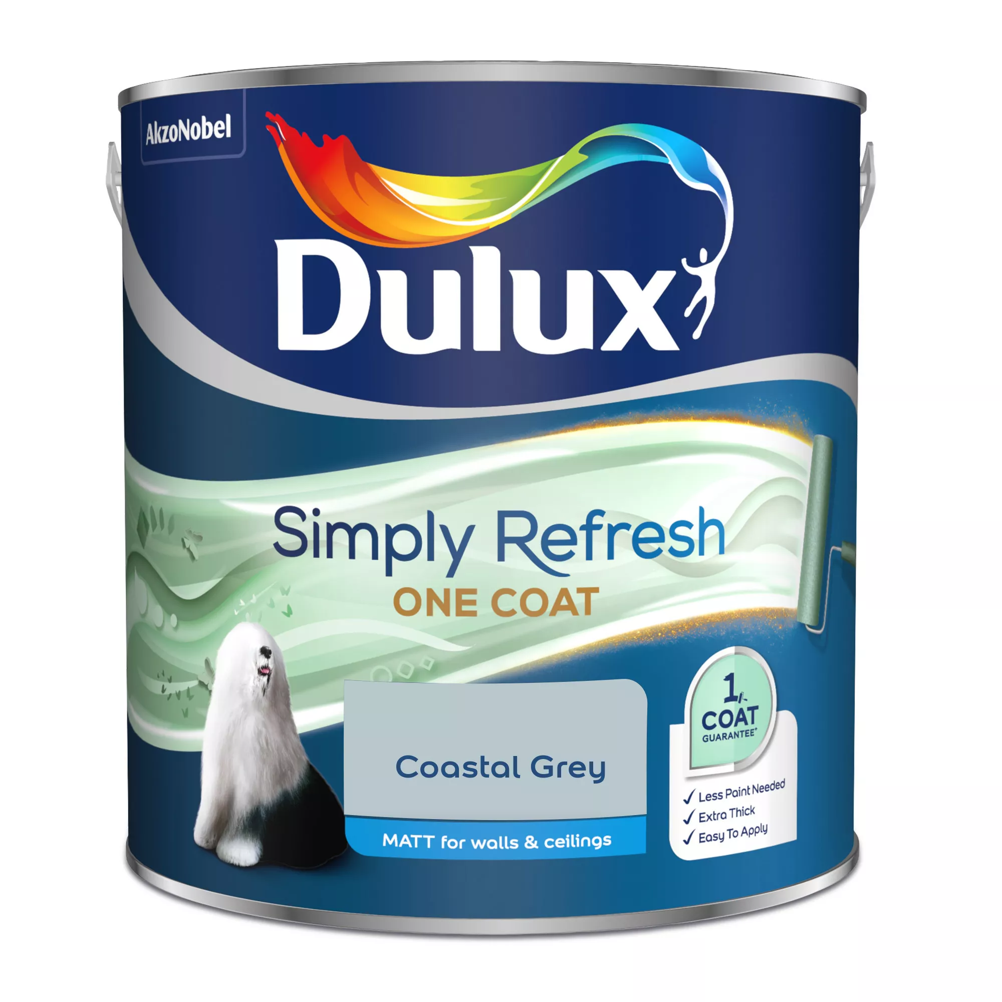 Dulux Simply Refresh One Coat Coastal Grey Matt Wall Paint, 2.5L 2 Dulux Simply Refresh One Coat Coastal Grey Matt Wall Paint, 2.5L - Image 2