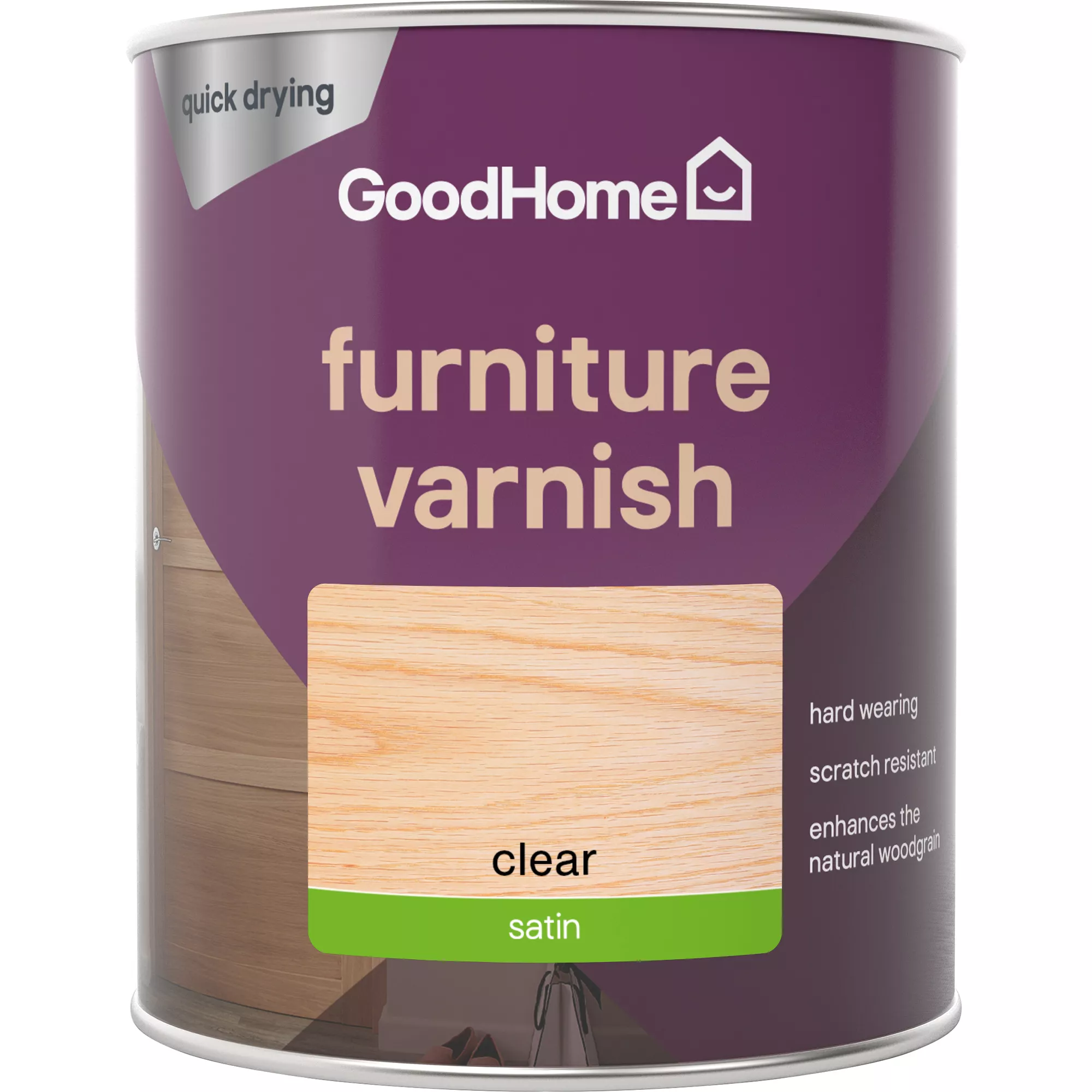 GoodHome Clear Satin Multi-surface Furniture Wood Varnish, 750ml 2 GoodHome Clear Satin Multi-surface Furniture Wood Varnish, 750ml - Image 2