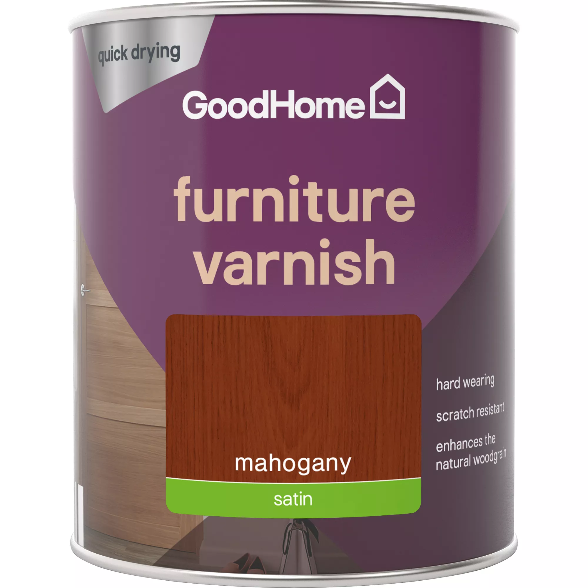 GoodHome Mahogany Satin Multi-surface Furniture Wood Varnish, 750ml 2 GoodHome Mahogany Satin Multi-surface Furniture Wood Varnish, 750ml - Image 2