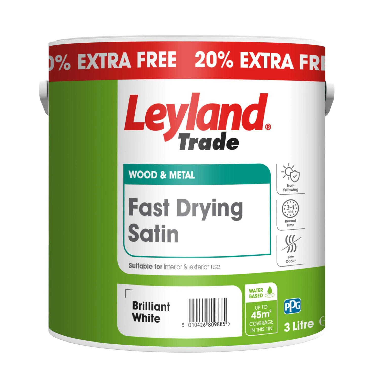 Leyland Trade Fast Drying Brilliant White Satinwood Metal & Wood Paint, 3L 1 Leyland Trade Fast Drying Brilliant White Satinwood Metal & Wood Paint, 3L
