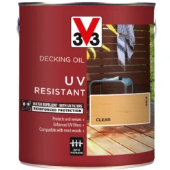 V33 Clear UV Resistant Decking Wood Oil, 2.5L -Decor Pro Shop v33 clear uv resistant decking wood oil 2 5l3153895163064 08c bq