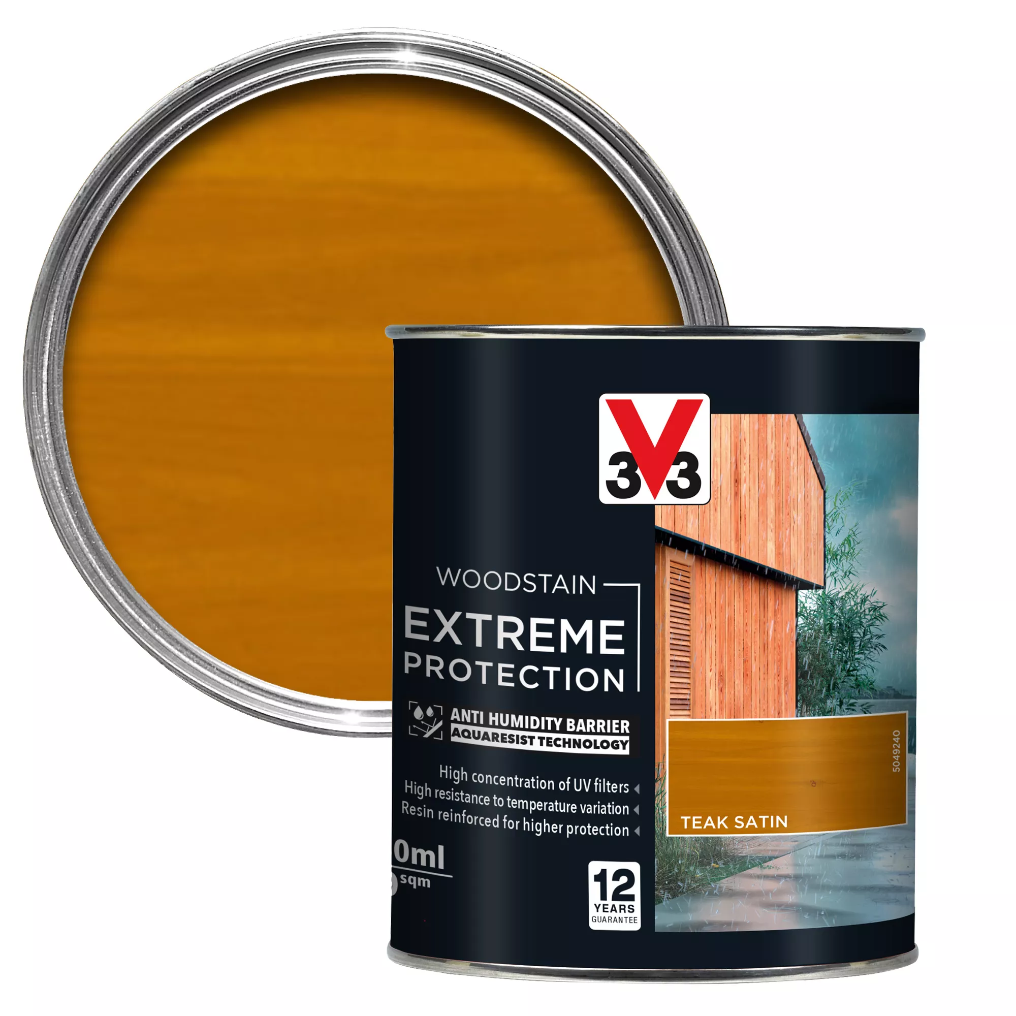 V33 Extreme Protection Teak Satin Wood Stain, 750ml 1 V33 Extreme Protection Teak Satin Wood Stain, 750ml