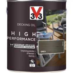 V33 High Performance Grey UV Resistant Decking Wood Oil, 2.5L -Decor Pro Shop v33 high performance grey uv resistant decking wood oil 2 5l3153895164405 03c
