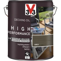V33 High Performance Grey UV Resistant Decking Wood Oil, 5L -Decor Pro Shop v33 high performance grey uv resistant decking wood oil 5l3153895164436 03c