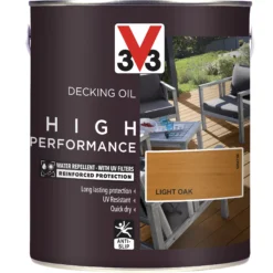 V33 High Performance Light Oak UV Resistant Decking Wood Oil, 2.5L -Decor Pro Shop v33 high performance light oak uv resistant decking wood oil 2 5l3153895164399 08c bq