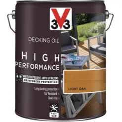 V33 High Performance Light Oak UV Resistant Decking Wood Oil, 5L -Decor Pro Shop v33 high performance light oak uv resistant decking wood oil 5l3153895164429 03c