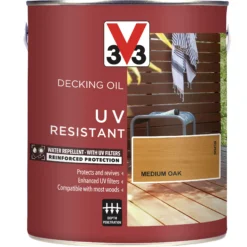 V33 Medium Oak UV Resistant Decking Wood Oil, 2.5L -Decor Pro Shop v33 medium oak uv resistant decking wood oil 2 5l3153895163071 08c bq