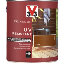 V33 Teak UV Resistant Decking Wood Oil, 2.5L -Decor Pro Shop v33 teak uv resistant decking wood oil 2 5l3153895163088 08c bq